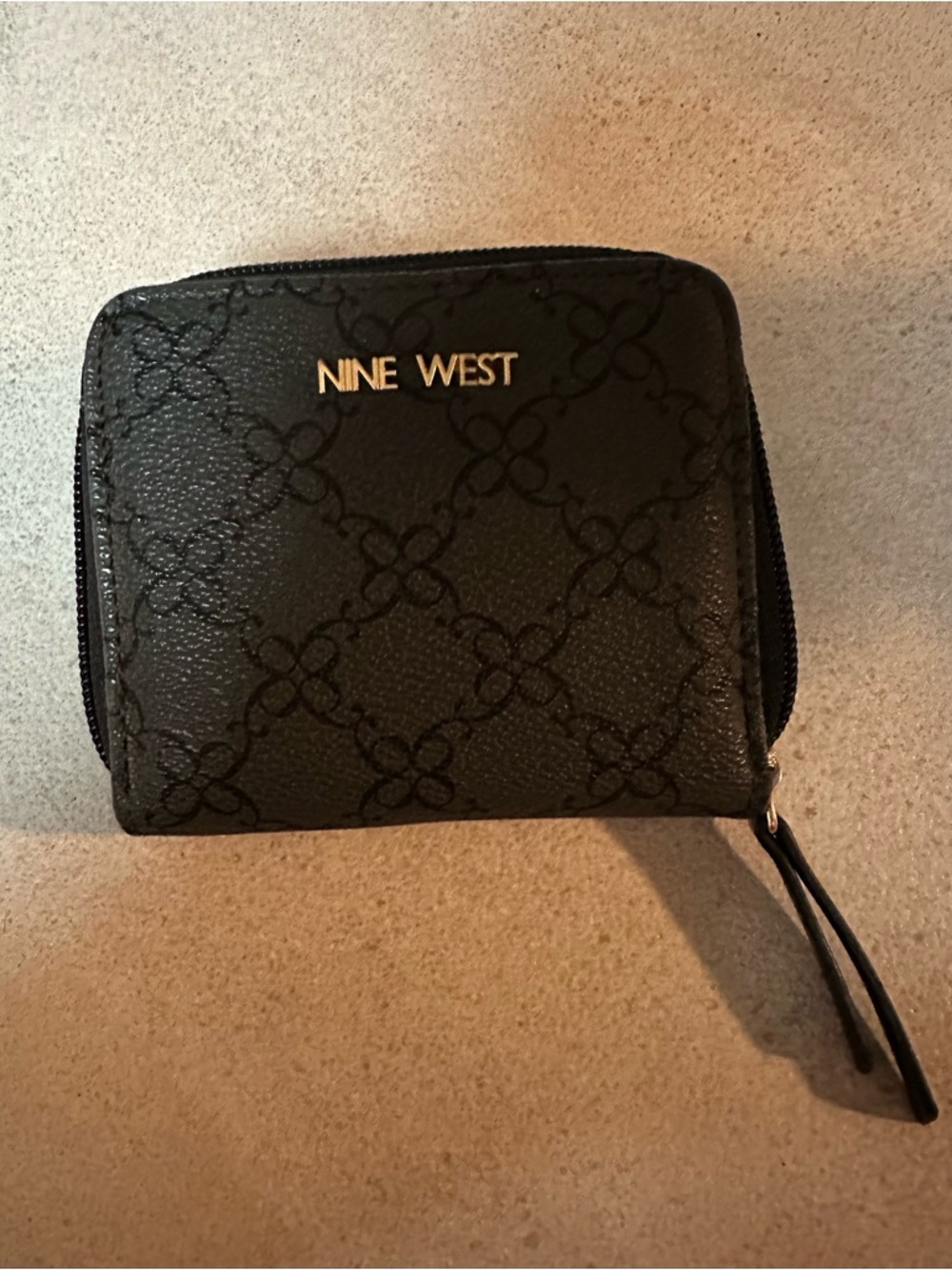 Nine West Black Zip-Around Small Wallet with Gold Logo